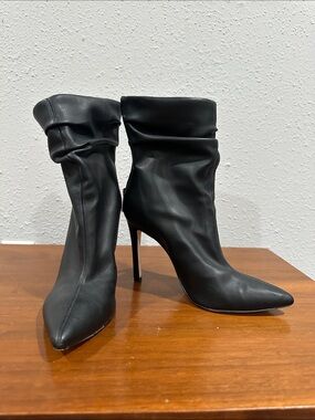 Jessica Simpson Black Pointed Toe Stiletto Ankle Boots with Slouch Shaft